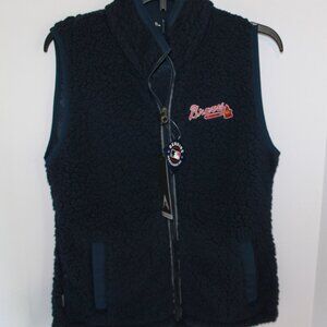 Atlanta Braves Antigua Women's Sherpa Full Zip Vest Jacket Navy Blue Women's M